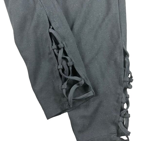 LYSSE Black Cropped Leggings Lace Up Bottoms Slimming Small Classic Pull On - Picture 4 of 5